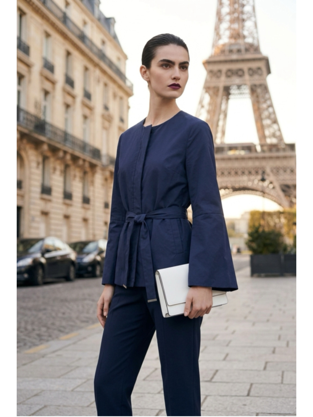 Massimo Dutti Navy Wide-Sleeve Belted Jacket Size 6